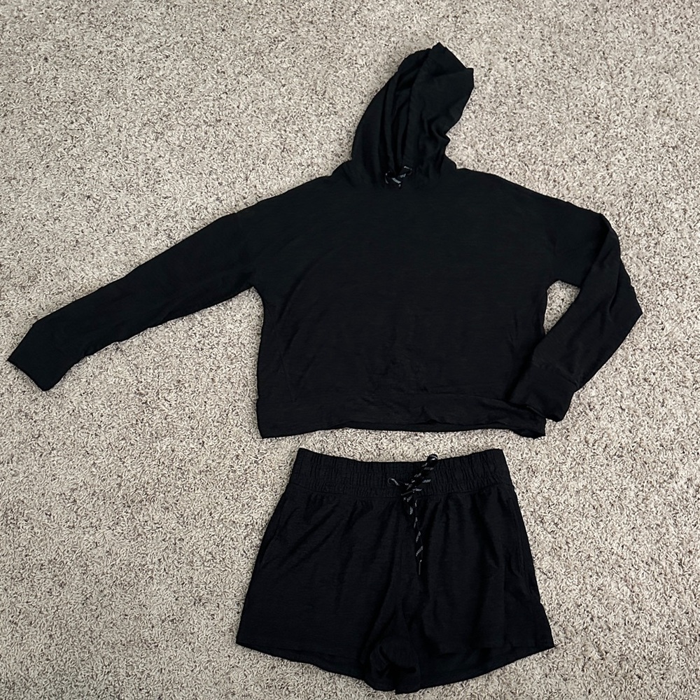 Women's Black Athletic Shorts and Hoodie Set NWOT